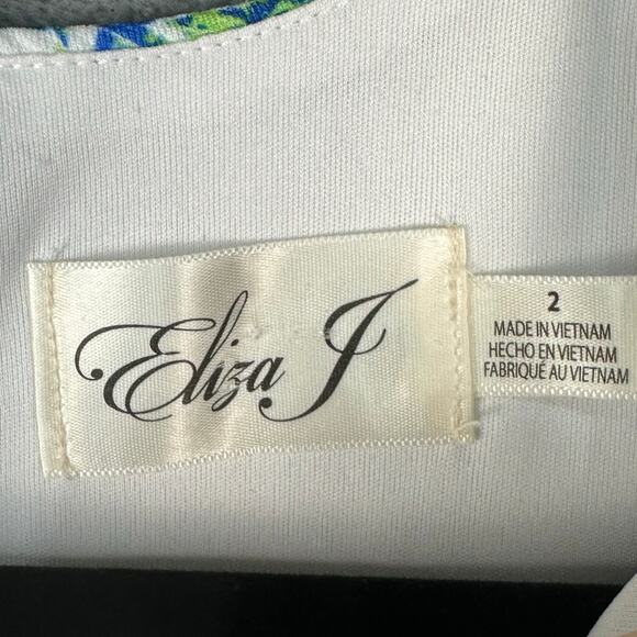 Eliza J Dress Womens 2 Blue Floral Embroidered Tropical Beach Resort Bright - Picture 7 of 12